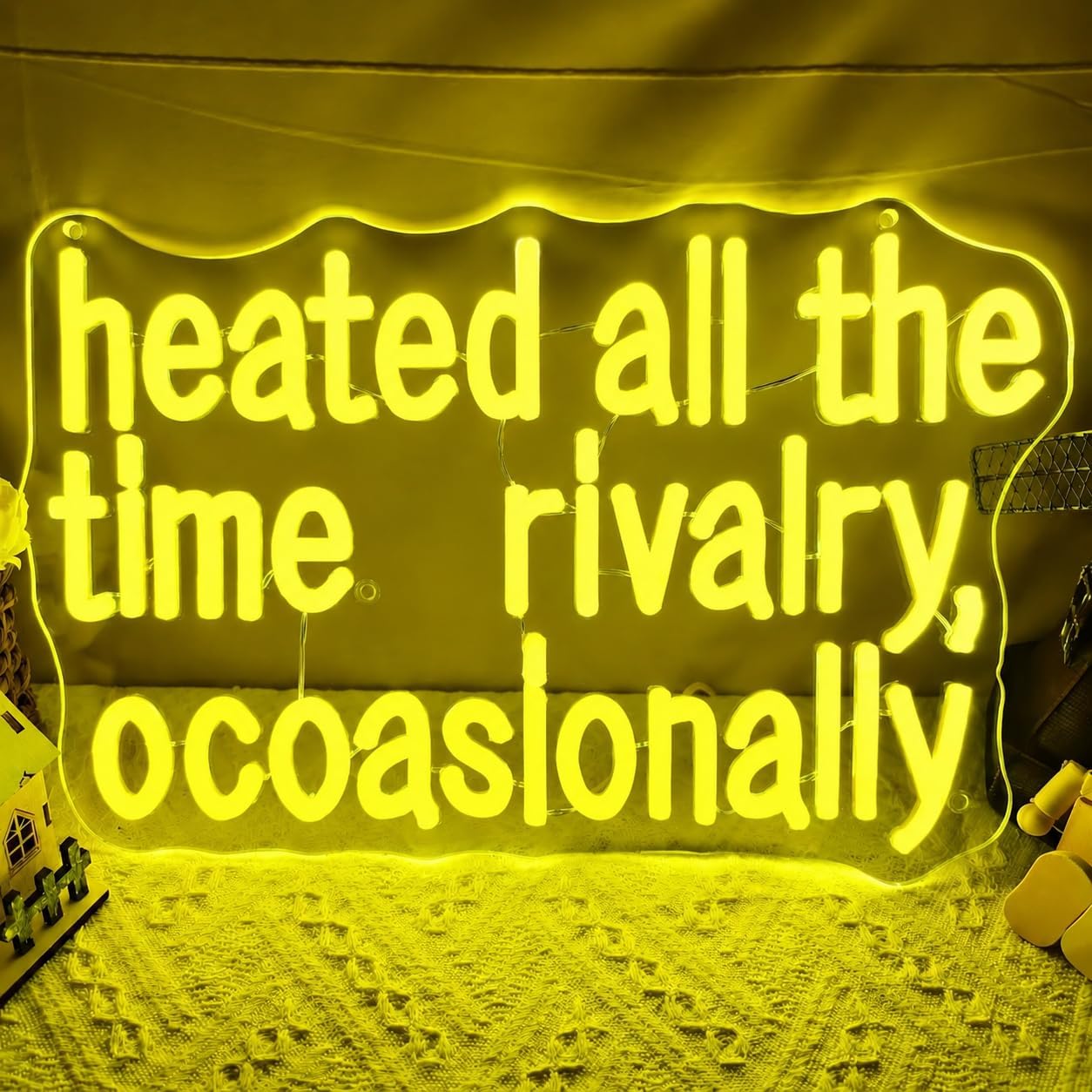 Heated All The Time Neon Sign Funny Yellow LED Neon Light Wall Art, Dimmable Rivalry Sign Aesthetic Room Decor for Bedroom, Man Cave, Party and Gift Ideas