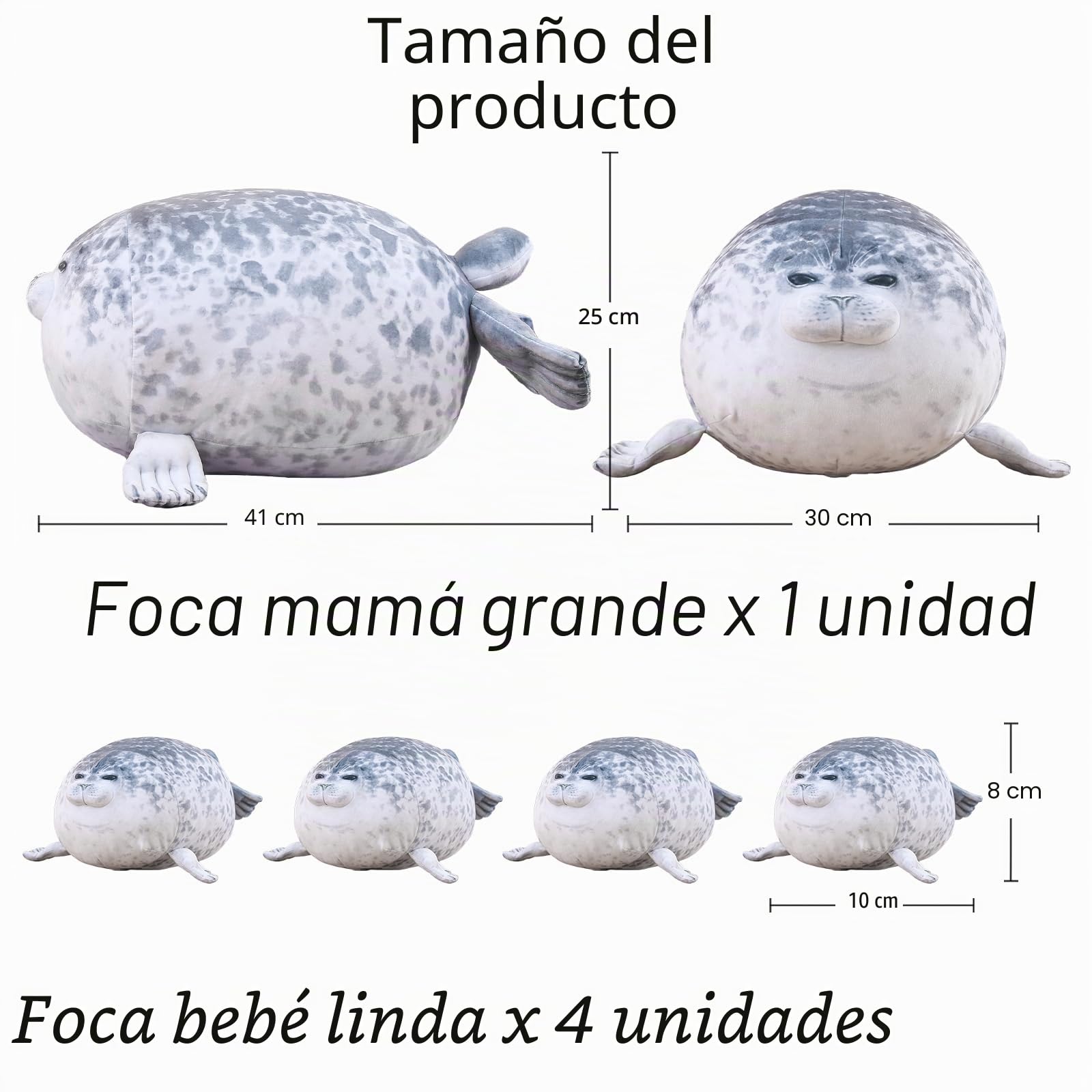 SQEQE Almohada de Foca gordita con 4 Peluches de Foca bebé en su Barriga, Juguete de Peluche de algodón de Peluche de Regalo para niños