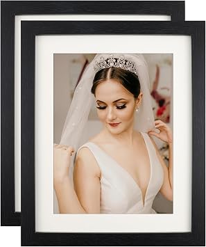 8x10 Picture Frames Black Wood Display Picture 6x8 with Mat or 8x10 without Mat Distressed Photo Frame for Wall and Tabletop Decoration, 2 Pack