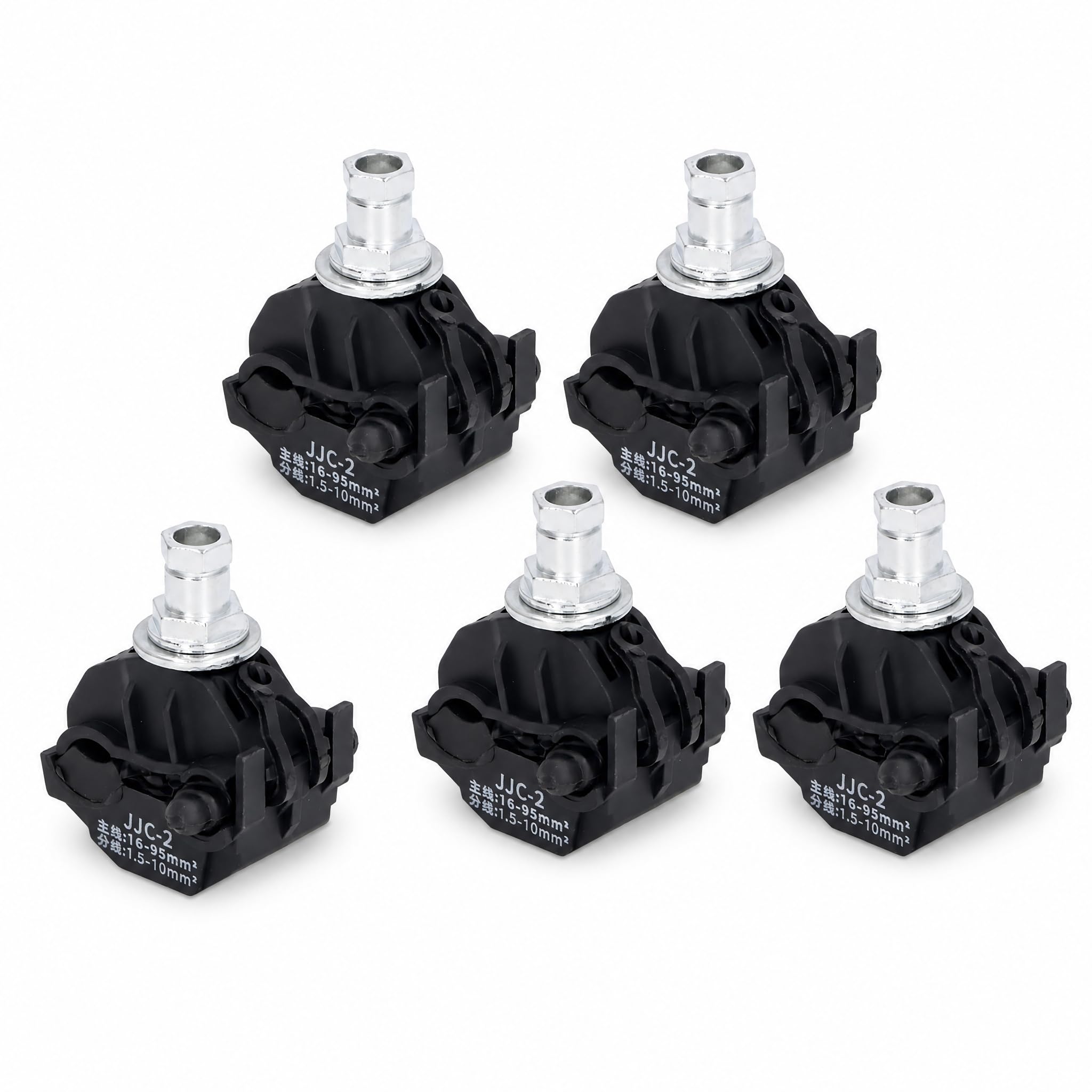 zunate 5 pack insulation piercing connector, 1kv wire tap clamp for copper aluminum cables, flame retardant shell, sealed outdoor street light splitter - black (jjc-2)