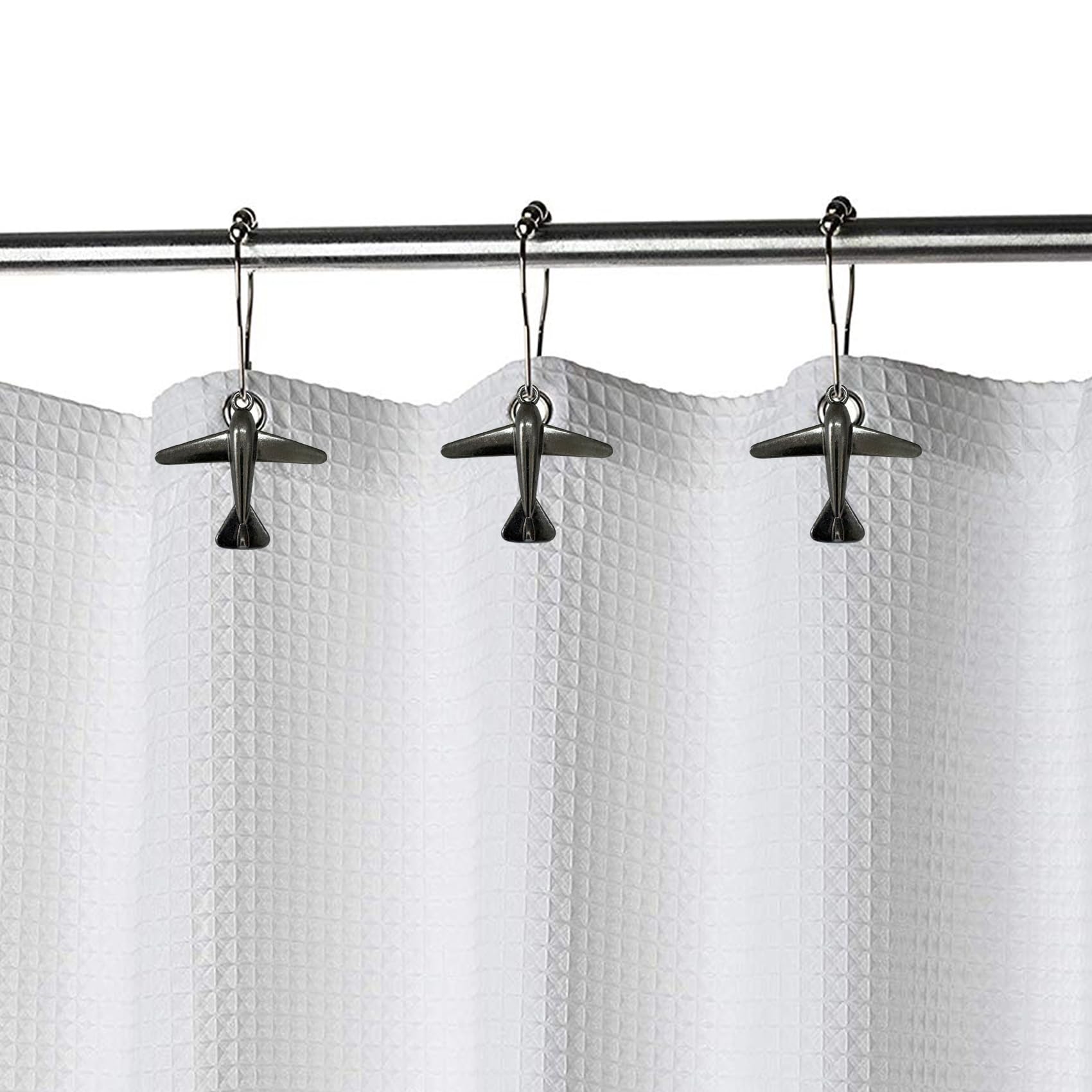 ZILucky12 Pcs Aircraft Shower Curtain Hooks, Stainless Steel Rustproof, Shower Curtain Rings, Minimalist Modern Decorative Design (Black-Aircraft)