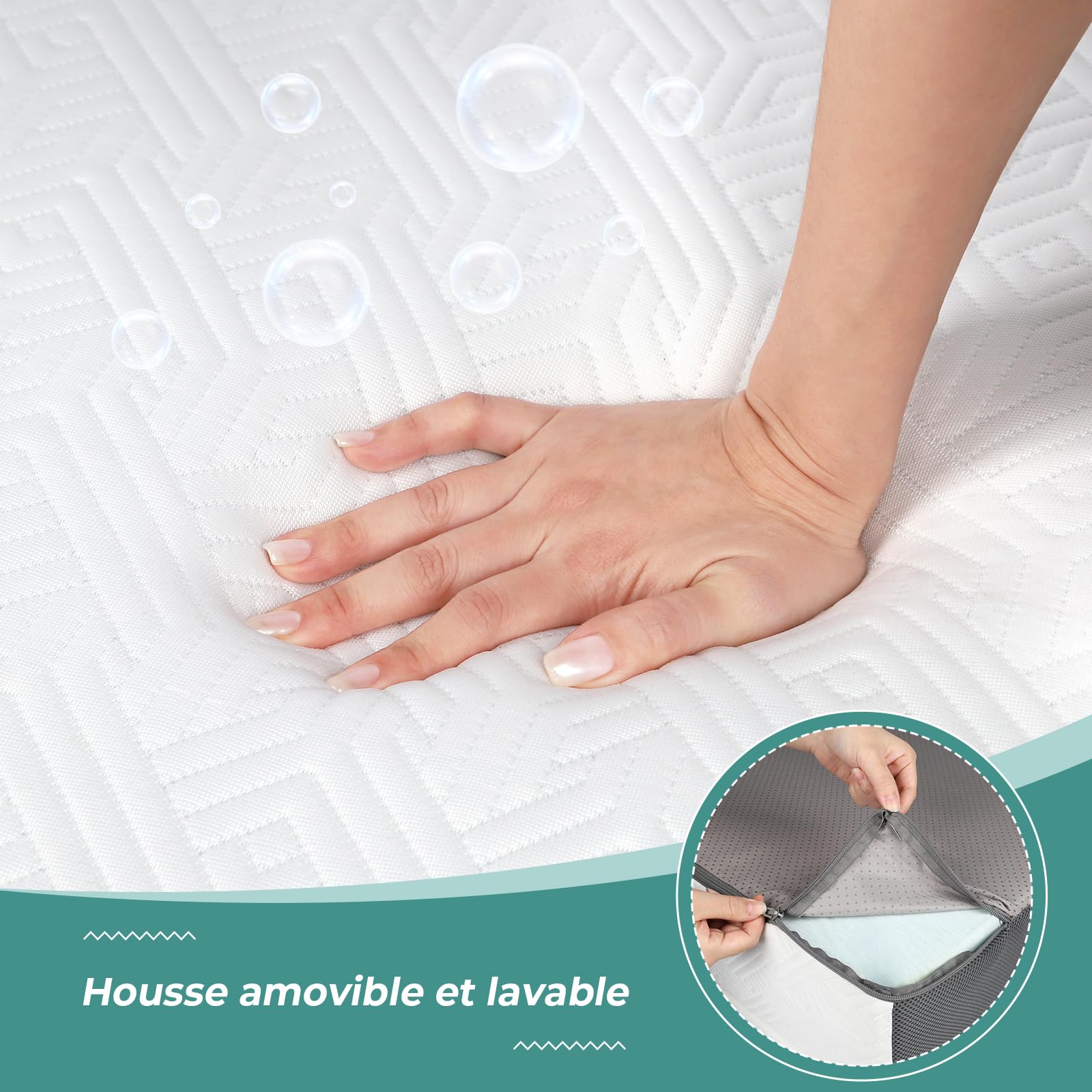 Vesgantti Matelas Pliable 140x190x15cm, Matelas d'Appoint en Mousse à Mémoire de Forme en Gel, Amovible et Lavable avec Sac de Transport, Idéal pour Voyages, Camping, Lit d'appoint, Oeko Tex - Blanc