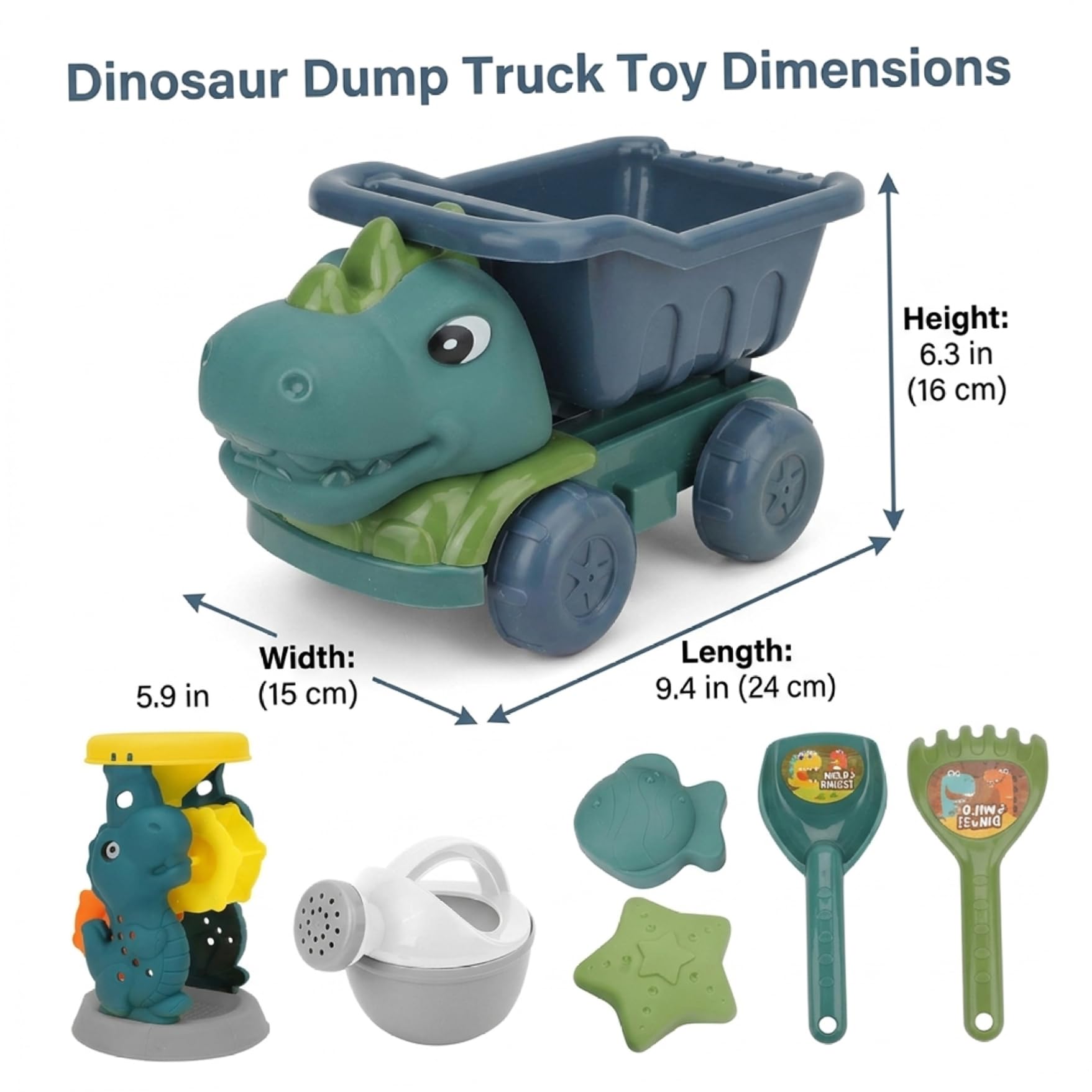 Dinosaurier-Sandspielzeug, Dinosaurier-Strandspielzeug-Set, 7-teiliges Sandspielzeug mit LKW, Sanduhr, Schaufeln und Formen für Kinder zum Spielen im Freien