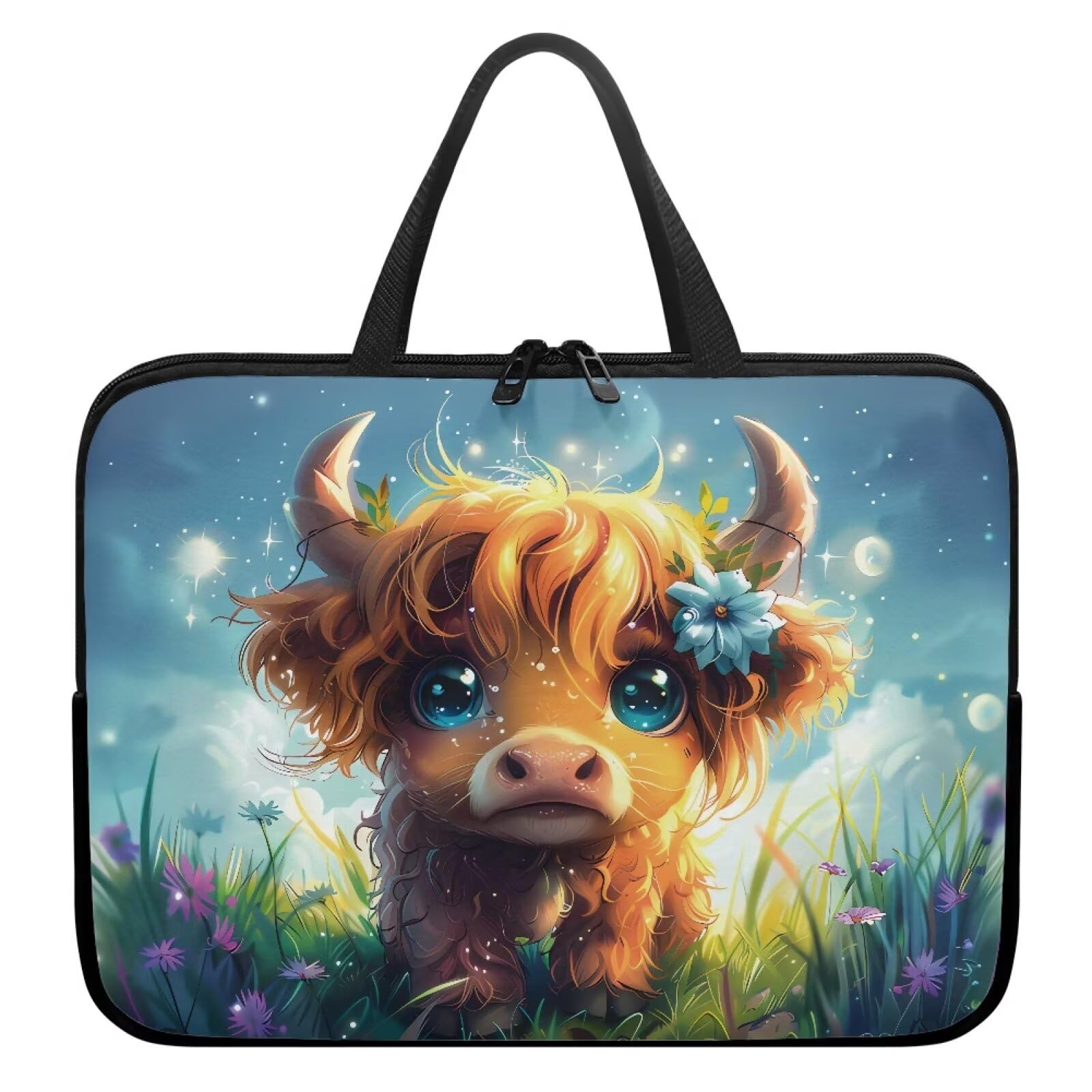 Noteligou Cute Cattle Laptop Bag Briefcase for Women Men Portable Computer Messenger Bag Handbag Carrying Case for Office Travel Business, 17 Inch