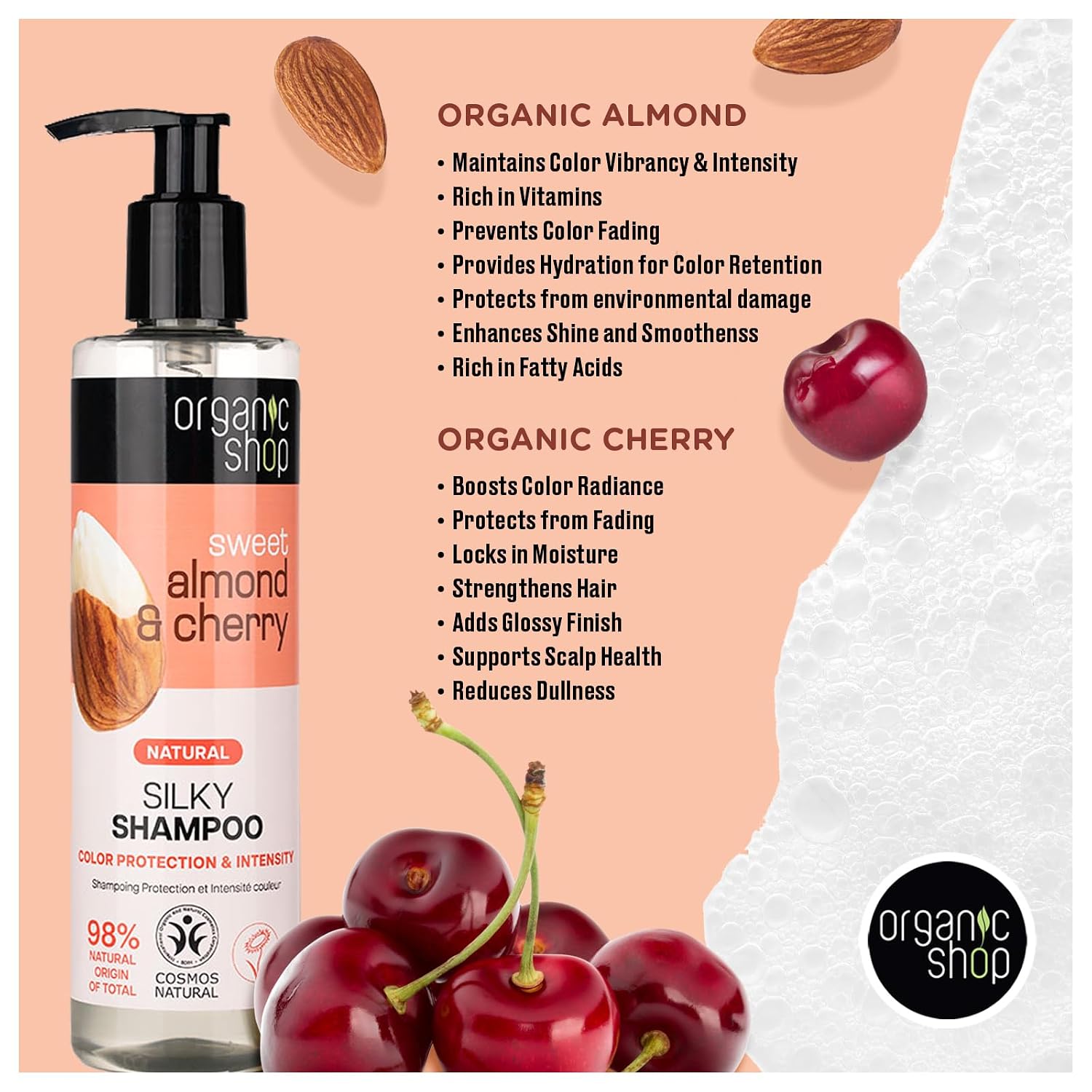 Organic Shop Almond Oil & Cherry - Color Protection Shampoo & Conditioner, 100% Vegan & Organic, Rich In Vitamins & Minerals, Silky Hydration & Nourishing. 9.5 Fl Oz image 5