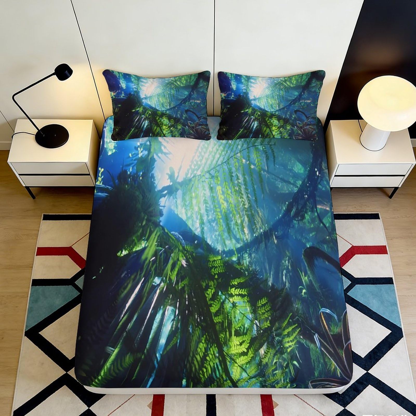 Pnayamiorkfel Style-10 3D Printed Jungle Forest Fitted Sheet Microfiber Soft Breathable Rainforest Bed Cover For Bedroom Dorm Decor 90X200x25cm