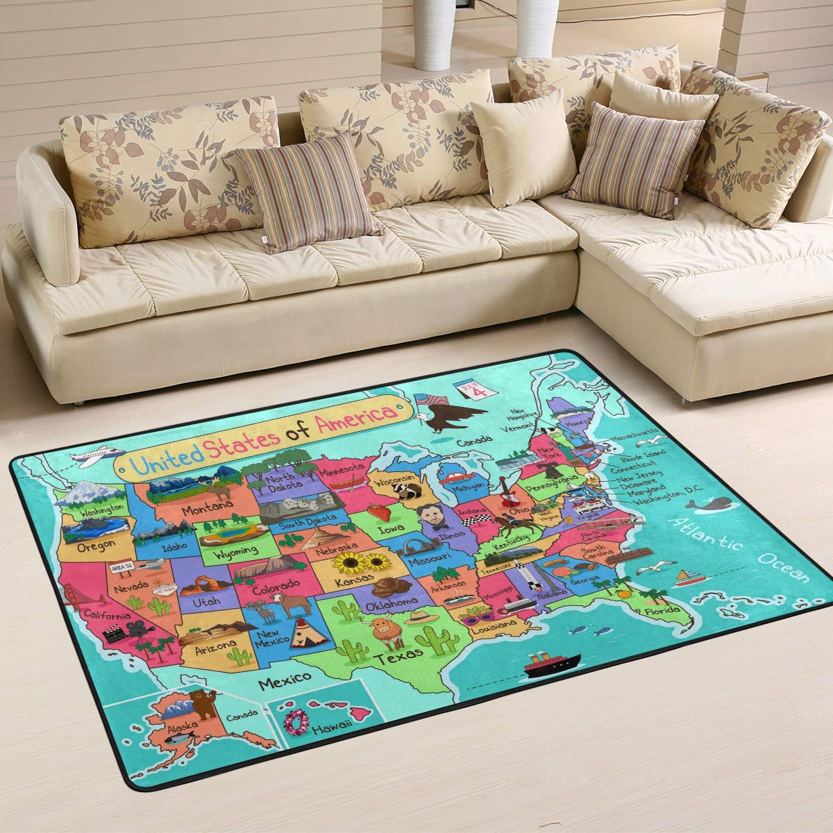 One Bear Game Time Collection USA United States Map Educational Learning & Game Area Rug Carpet for Kids and Children Bedrooms and Playroom 2' x 3'(24 x 36 inch)