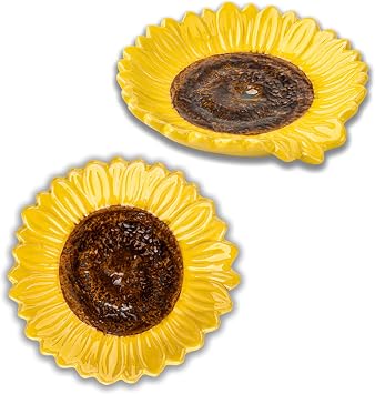 Set of 2 Ceramic Sunflower Spoon Rests for Kitchen Counter & Stove Top | Bright sunflower design adds farmhouse charm while protecting countertops and keeping cooking utensils within easy reach.