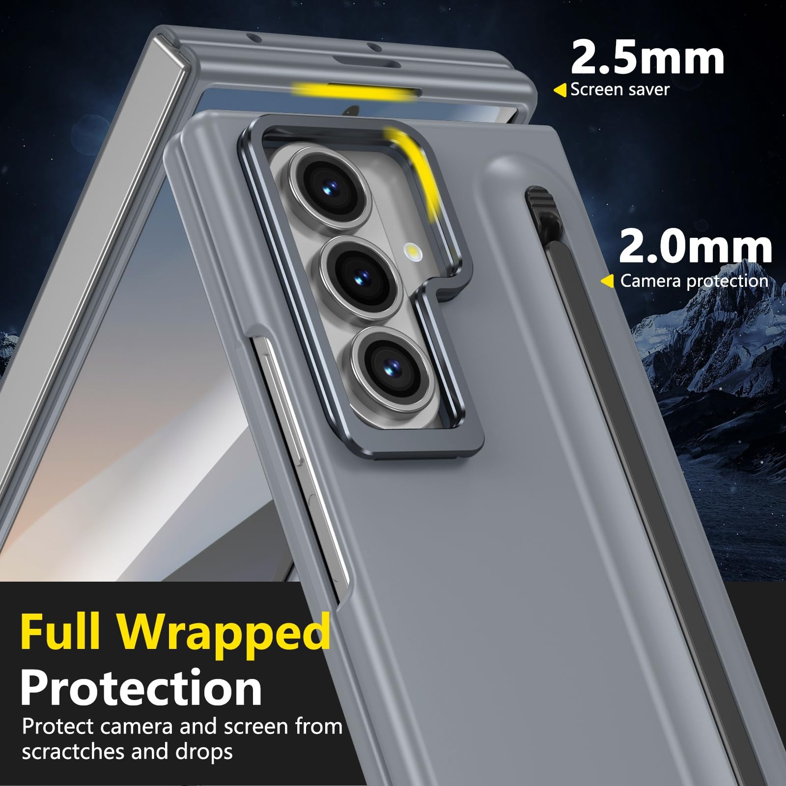 Funda para Samsung Galaxy Z Fold 8 Ultra con Soporte, Gris | Protector de Pantalla Integrado, Ranura para Lápiz, Lápiz Incluido, Protección de Bisagra, Bordes de Cámara Elevados