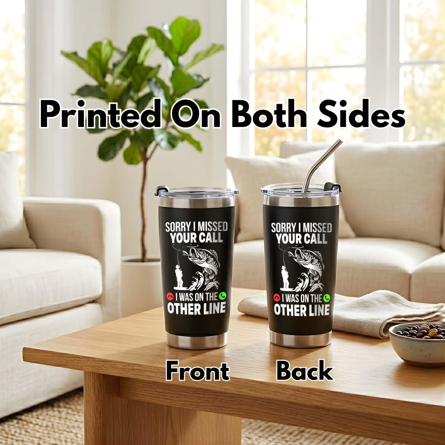 Funny Fish Gifts for Men - Sorry I Missed Your Call I Was On The Other Line Fish Tumbler - Fish Cup for Men - Fathers Day Christmas Birthday Fisherman Gifts - Fisherman Retirement Gift