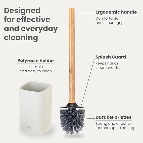 Vigar Zense Toilet Brush and Holder Set, Polyresin Stone, Light Gray