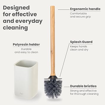 Vigar Zense Toilet Brush and Holder Set, Polyresin Stone, Light Gray