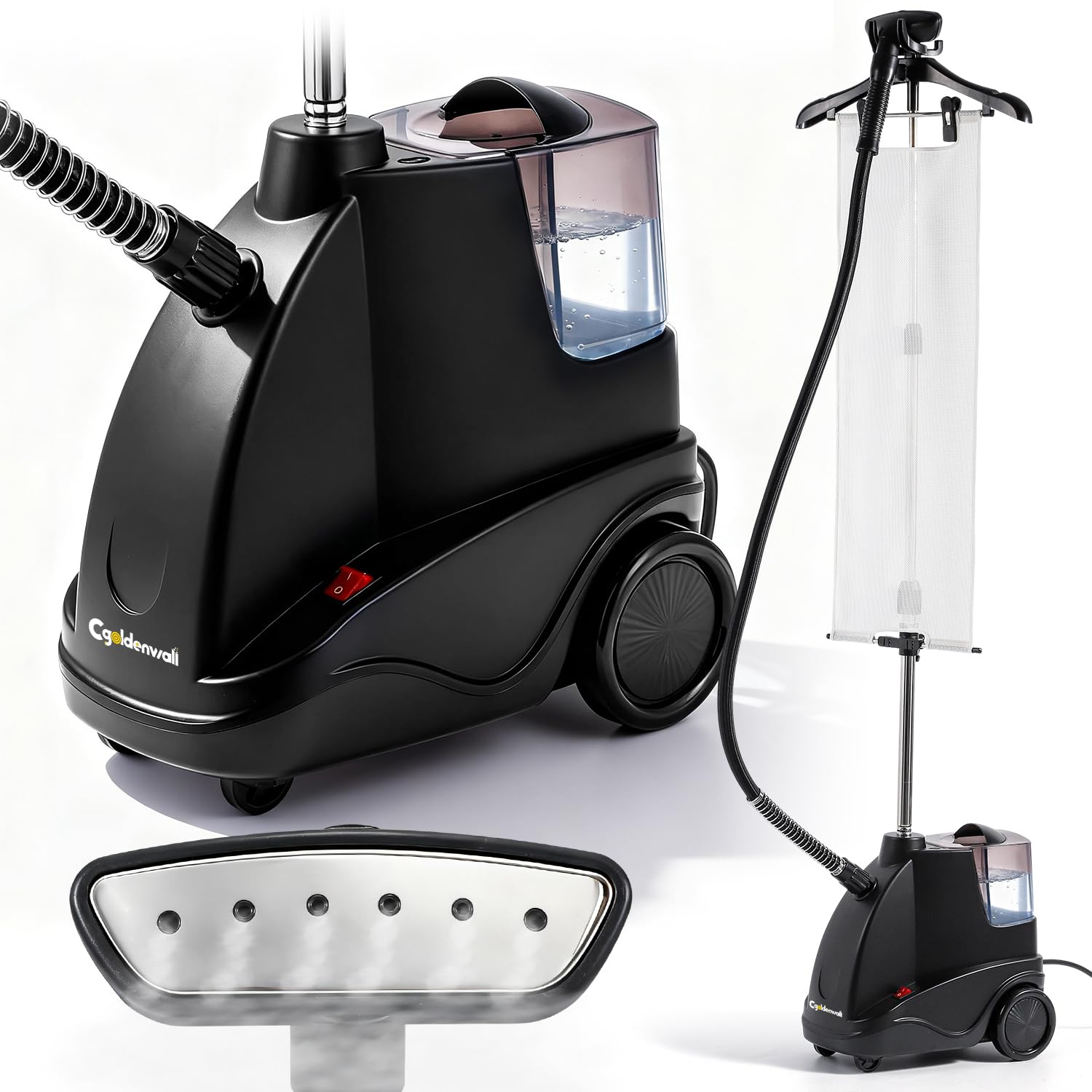 CGOLDENWALL Stiratrice a Vapore Verticale 1500W, Riscaldamento Rapido in 40 Secondi, Serbatoio dell'Acqua da 2.9L, Doppia Regolazione Vapore per Tutti i Tessuti, con Set Completo di Accessori