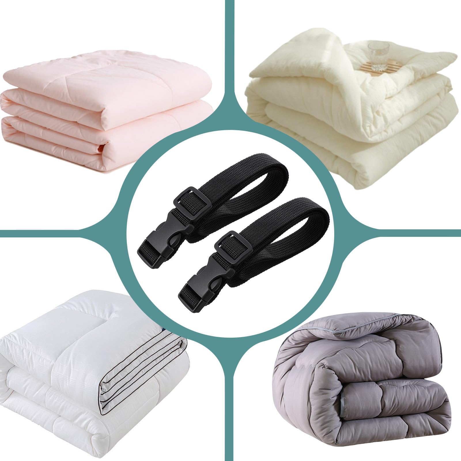 Bremorou - Attaches pour surmatelas 2 pièces - Couvre-matelas en mousse ajustables - Sangle de rangement pour déménagement avec boucles verrouillables robustes - Pour surmatelas en gel - Rangement de