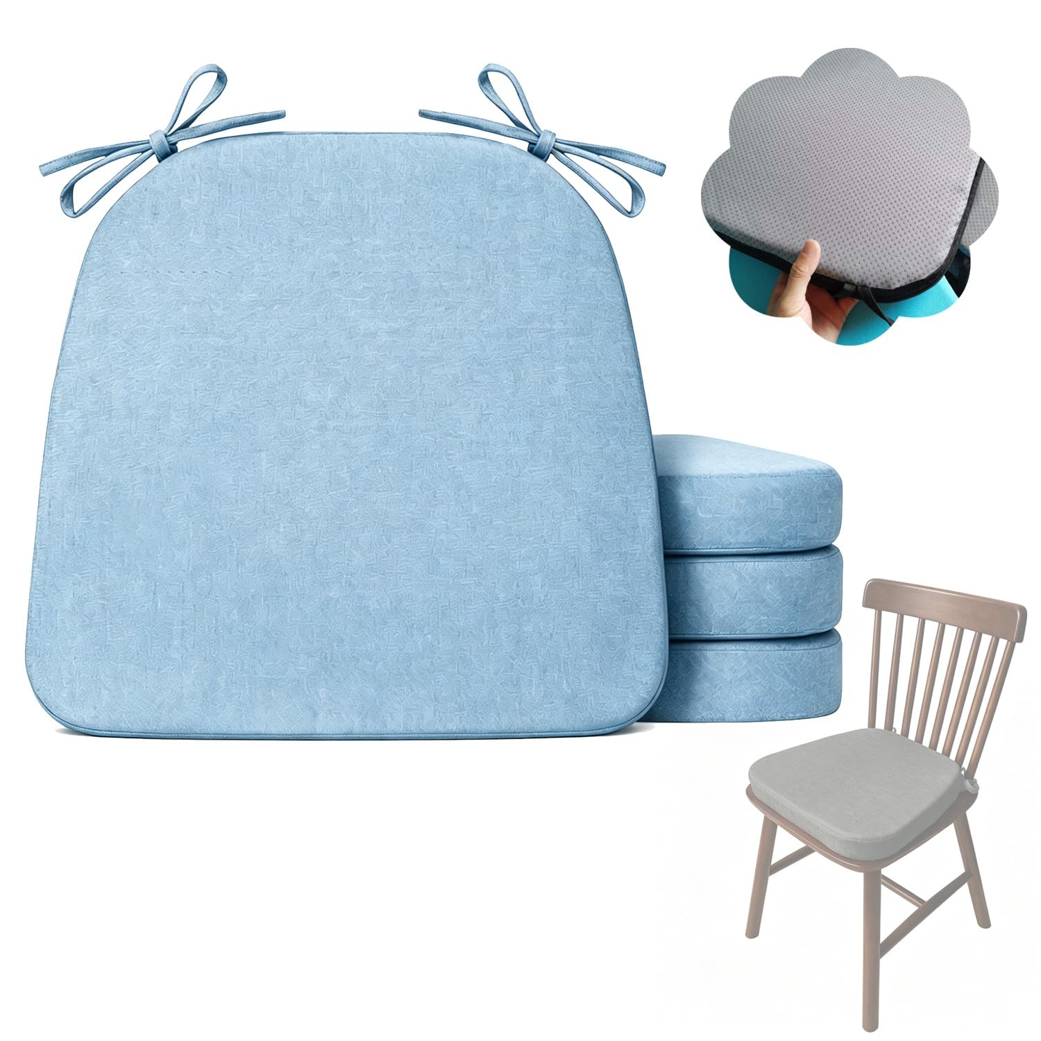 Cafusesdd Cafusedd Square Chair Cushions with Skid Rubber Back, 4-Psc Splash-Proof Dining Chair Covers, Seat Cushions for Patio Furniture Kitchen/Porch/Garden(LightBlue,2''/18''*17'')