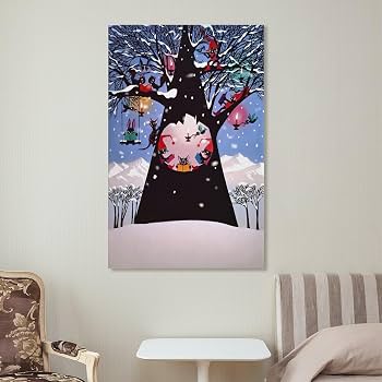 Amazon.co.jp: 藤城清治 雪の中の木の遊び 絵画 ポスター 工芸品の装飾