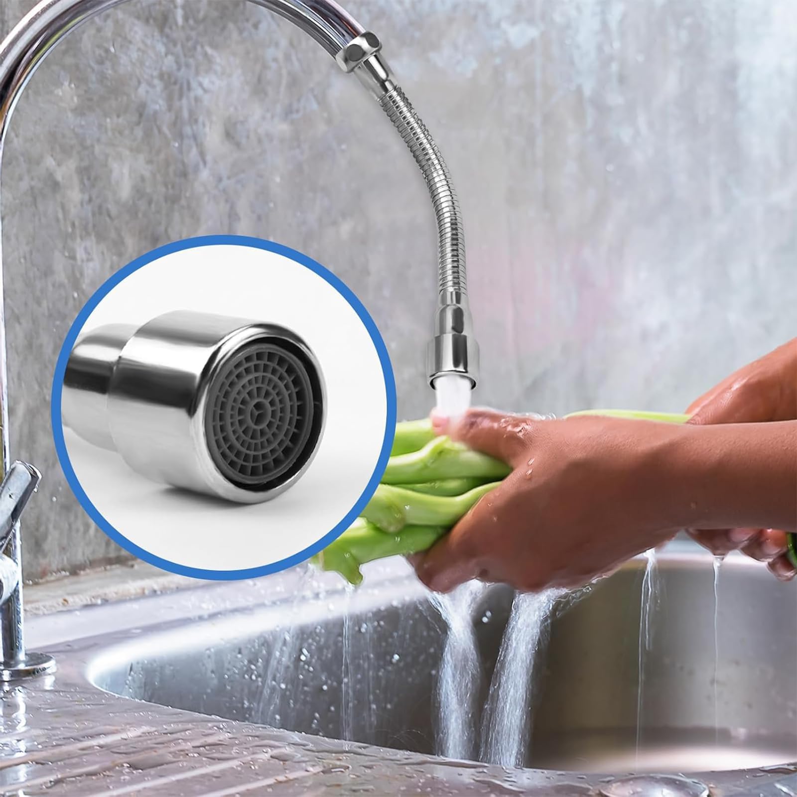 Extensión de Grifo de Acero Inoxidable de 30 cm, Ajustable 360°, con Adaptador de Rosca Interior y Exterior y Juntas, Adecuado para Grifos de Cocina y Baño