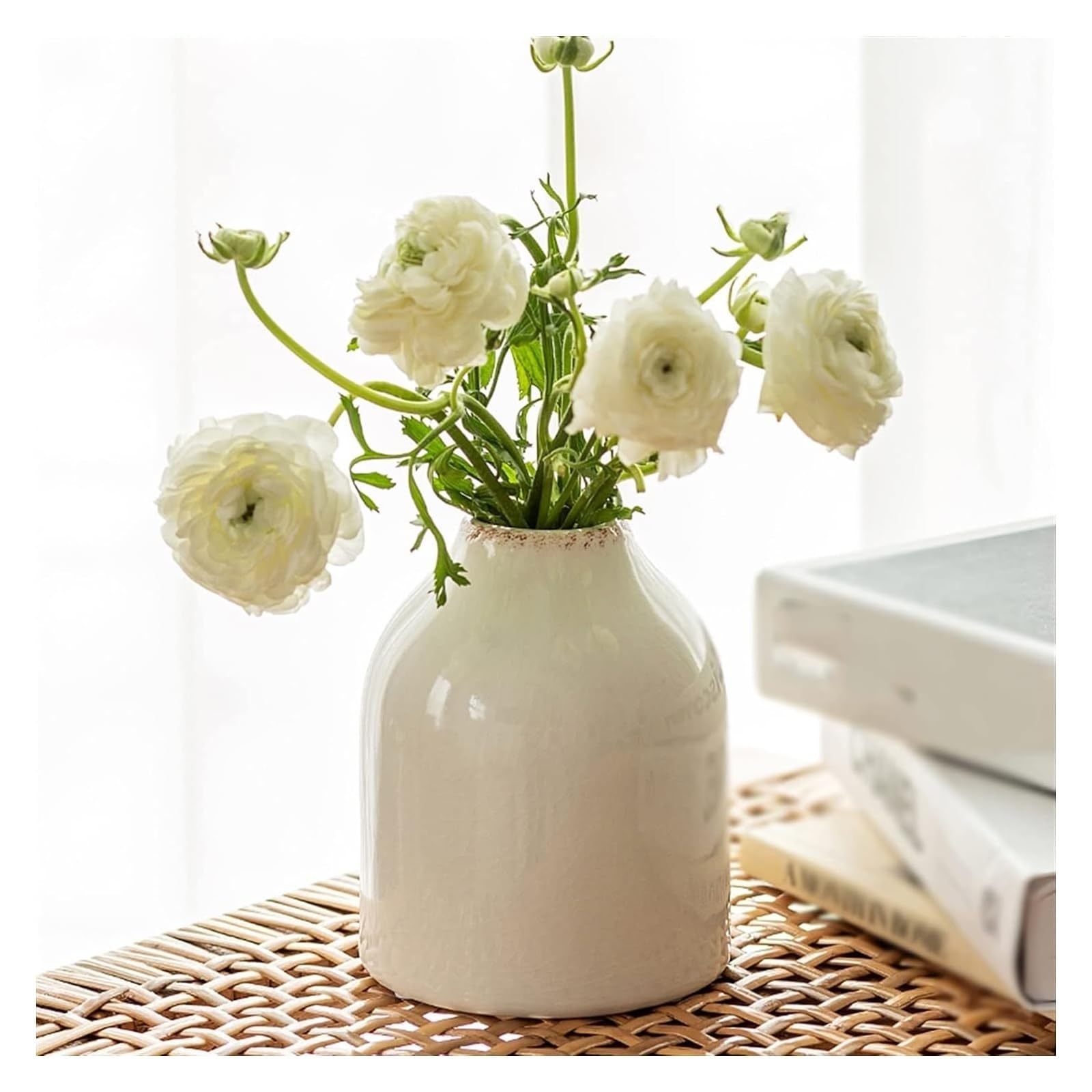 SWENEEN Vase Tabletop Flower Vase White Ceramic Small Vase Living Room Flowers Hydroponic Dry Flower Arrangement Ceramic Pot Retro Simple Flower Vase Decorative Vases,One Color-S