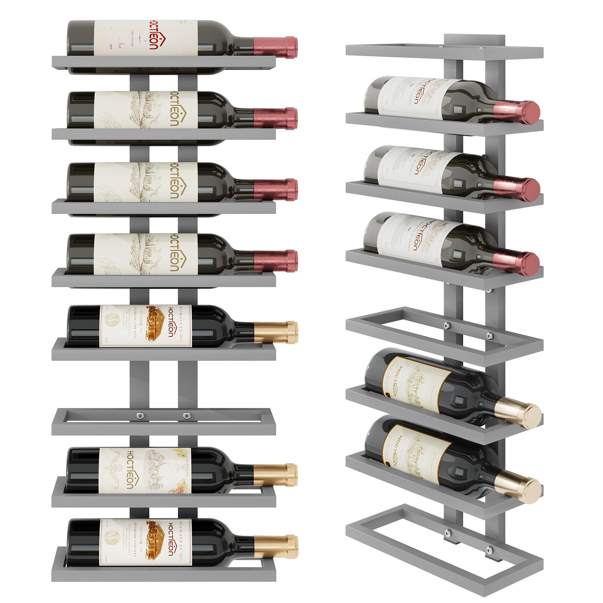 Hoctieon 8 Tier Wall Mount Wine Rack, Wall Racks for Wine Bottles Display and Storage, Hanging Bottle Organizer for Living Room, Kitchen, Wine Cellar, Bar, Grey