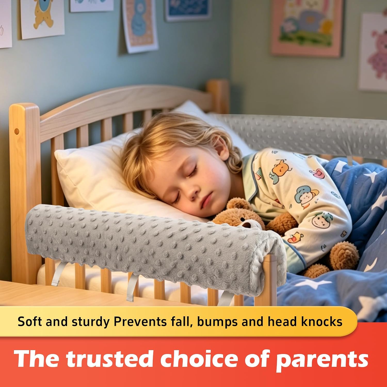 Toddlers' Bed Rail Protector, Children's Bed Guardrail Padding-Easy to Install,Enhanced Safety Mostly FitFits Floor, Bunk & Loft (Gray, 3PC)