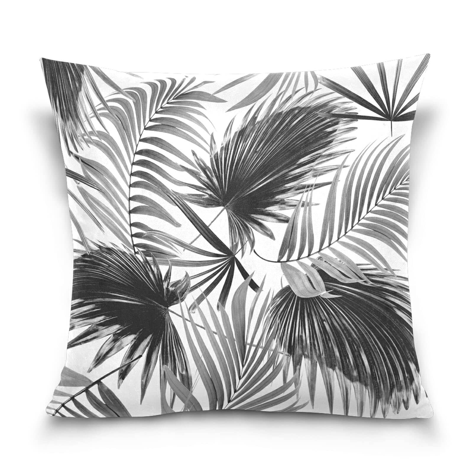 Vintage Seamless Black Tropical Palm Leaves on White Background Cotton Velvet Throw Pillow, Soft Breathable Bed Pillows, Pillowcase Sham Cushion Covers Twin Sides for Car Couch Bed 18x18 inches