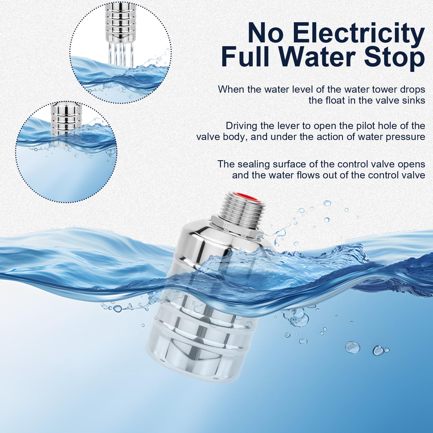 Confezione da 4 valvole galleggianti in acciaio inox, valvola di controllo automatica del livello dell'acqua da 1/2" a 3/4", ingresso superiore/laterale, spegnimento automatico del serbatoio
