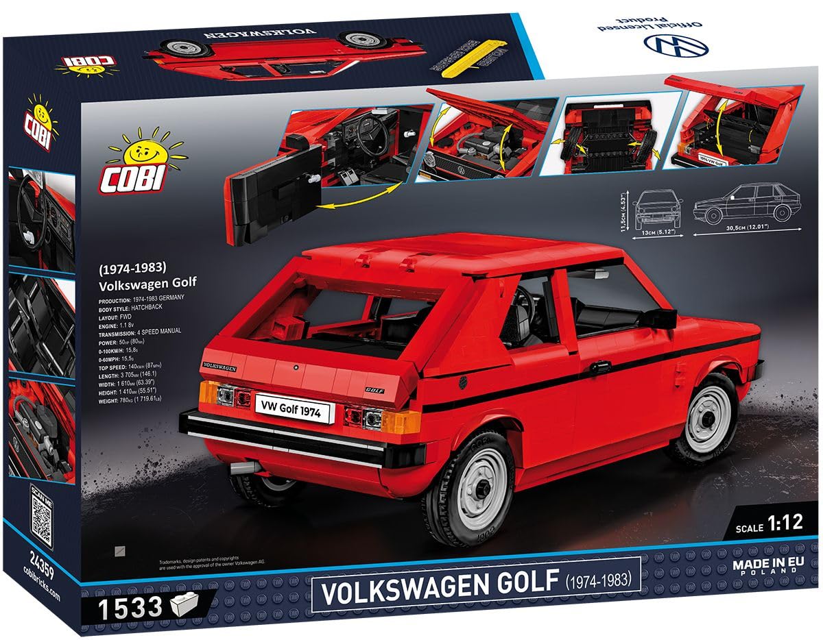 COBI 24359 Volkswagen Golf I Modellbausatz, 1974-1983, Maßstab 1:12, 1533 Teile, Rot