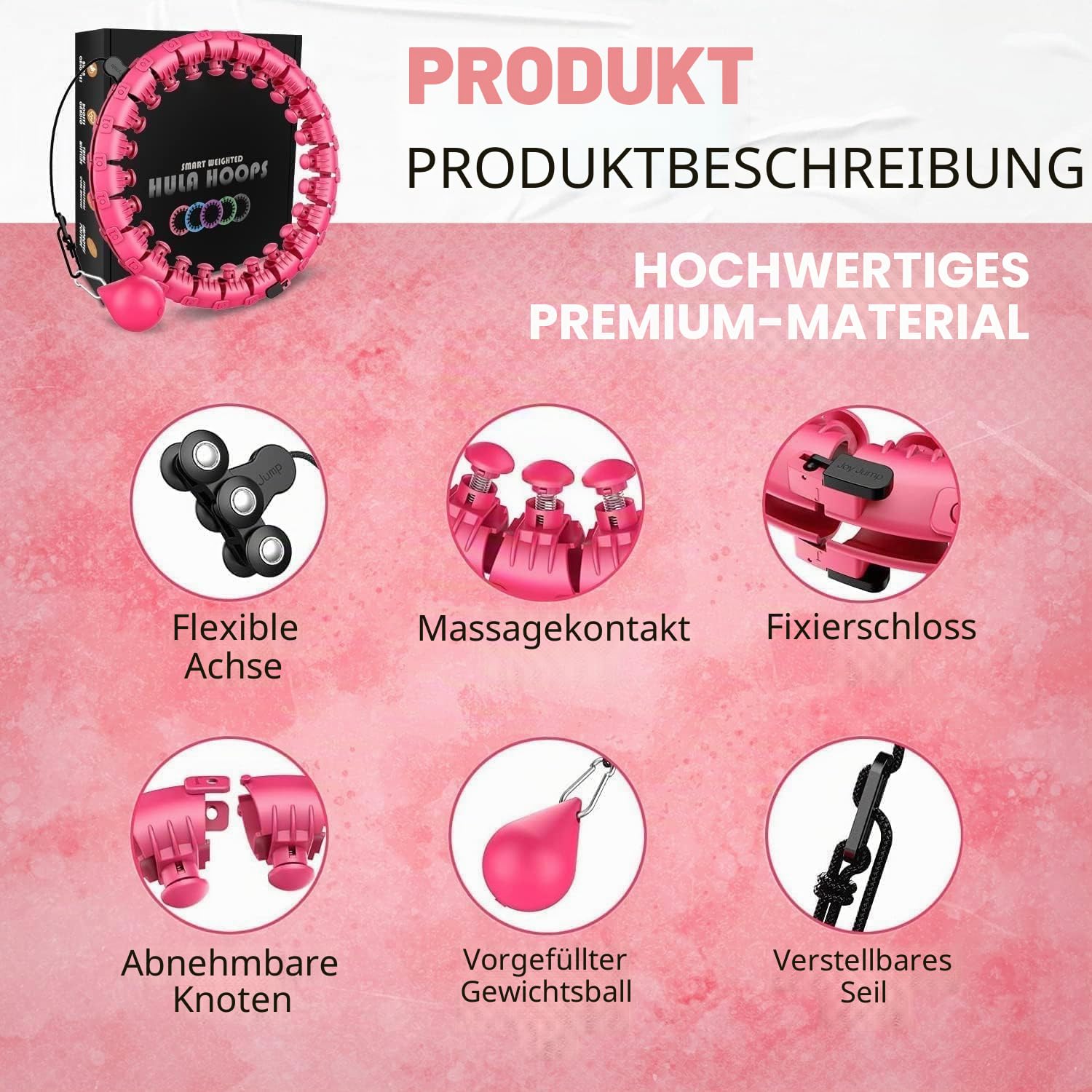 Smart Hula Ring Hoops, gewichteter Hula Circle 24, Abnehmbarer Fitnessring mit 360-Grad-Auto-Spinning-Ball, Gymnastik, Massage, Fitness für Erwachsene zur Gewichtsabnahme
