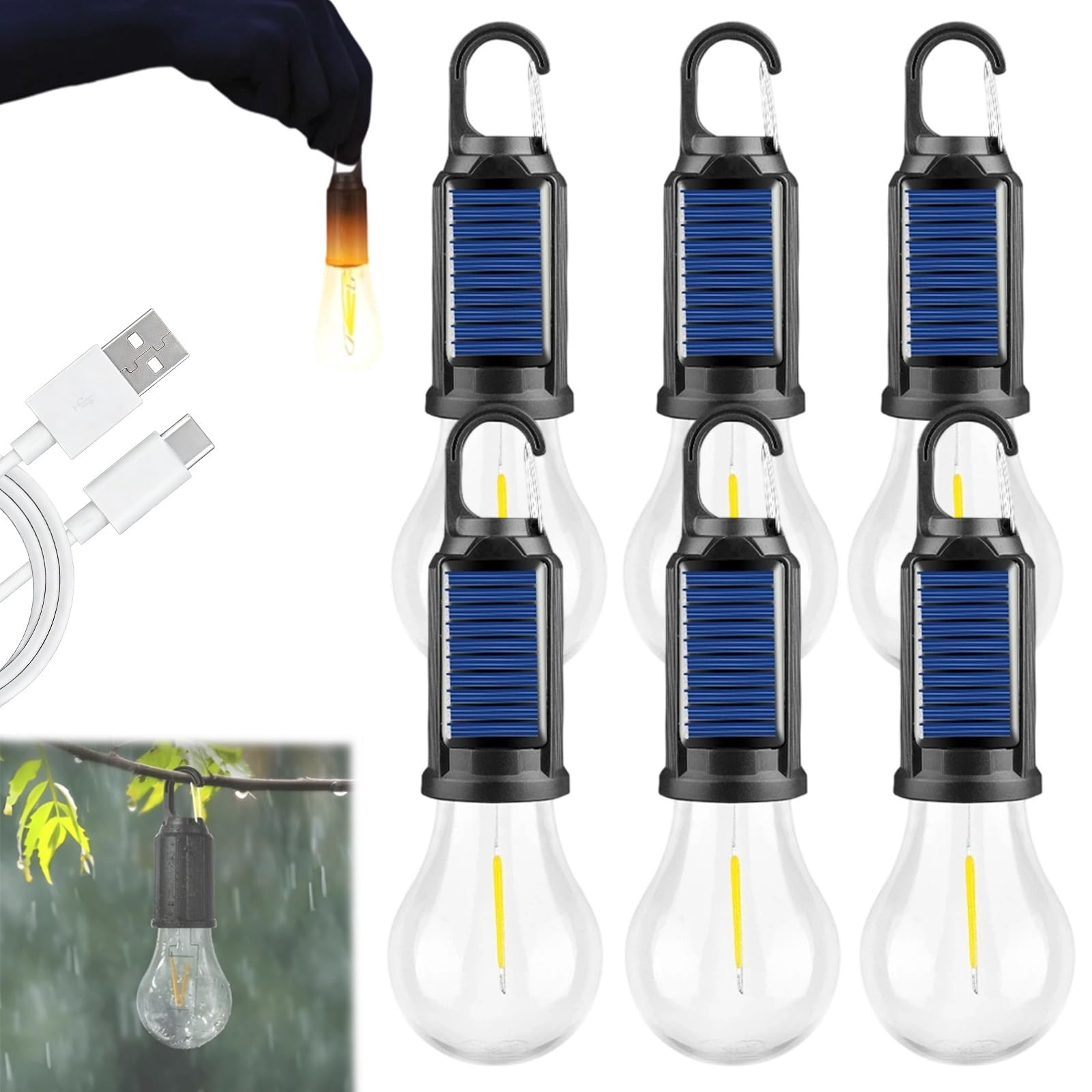Wireless Rechargeable Light Bulbs, 2026 New Rechargeable Light Bulb Outdoor, LED Camping Lamp with 4 Brightness Modes, IP65 Waterproof, Perfect for Home, Travel & Power Outages(G,Sonnenenergie)