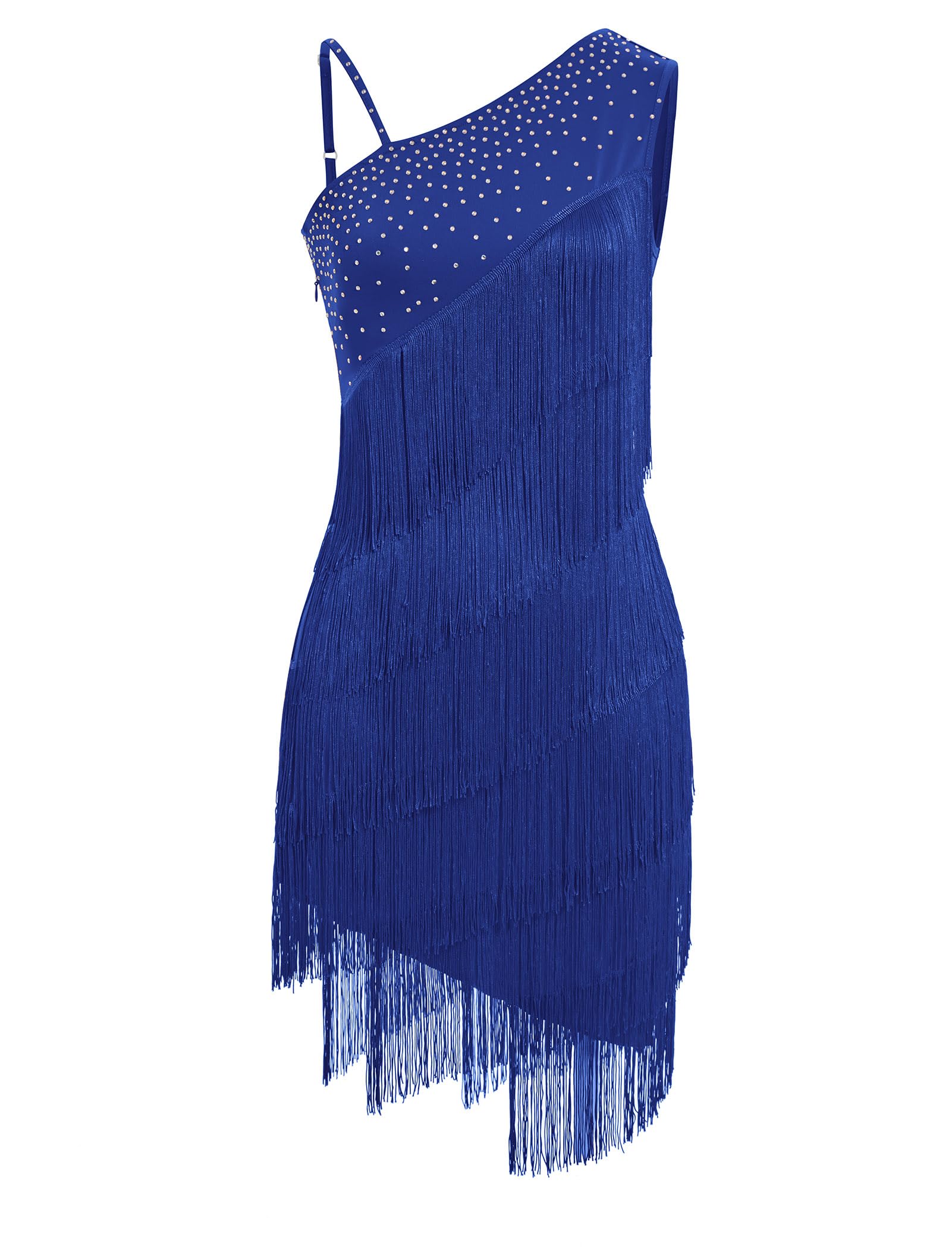 EFOGEP Vestido de baile latino asimétrico con flecos de diamantes de imitación de un hombro para mujer, vestido de baile latino de los años 20, con lentejuelas, borlas, vestido de salsa, cha-cha — view 10