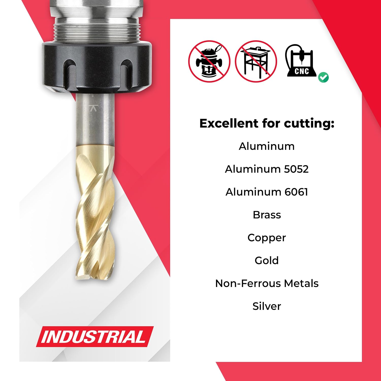 Amana Tool CNC Up-Cut Square End Mill Router Bit for Aluminum Cutting, ZrN Coated, 51870-Z, 1/2 Dia x 1-1/4 x 1/2 Shank x 3 Inch Long x 3 Flute