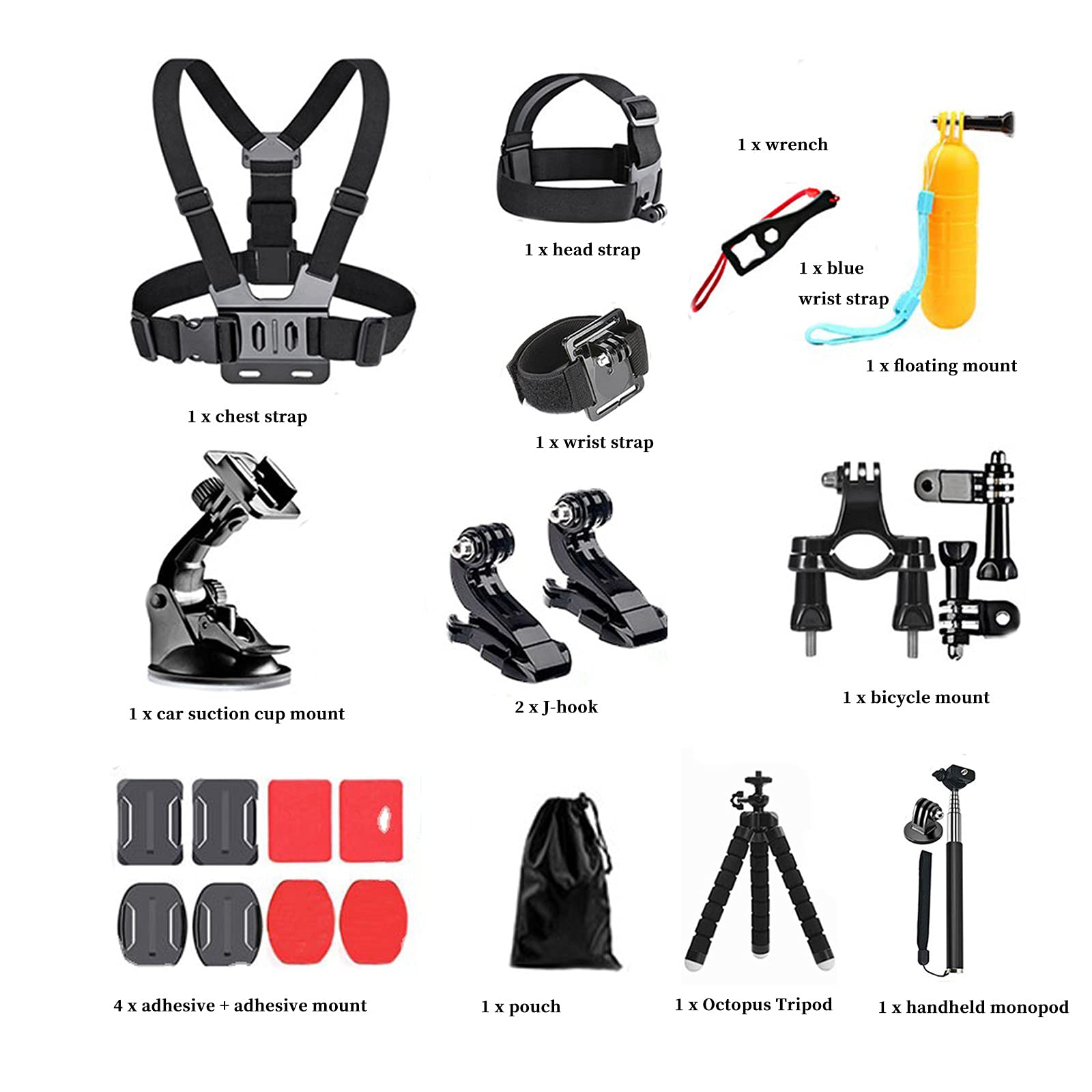 Zestaw 20 w 1 do kamer sportowych,akcesoria do GoPro Hero 9,8, Max 7,6,5,4, DJI Osmo Action, Insta 360, AKASO, APEMAN, SJCAM, Campark