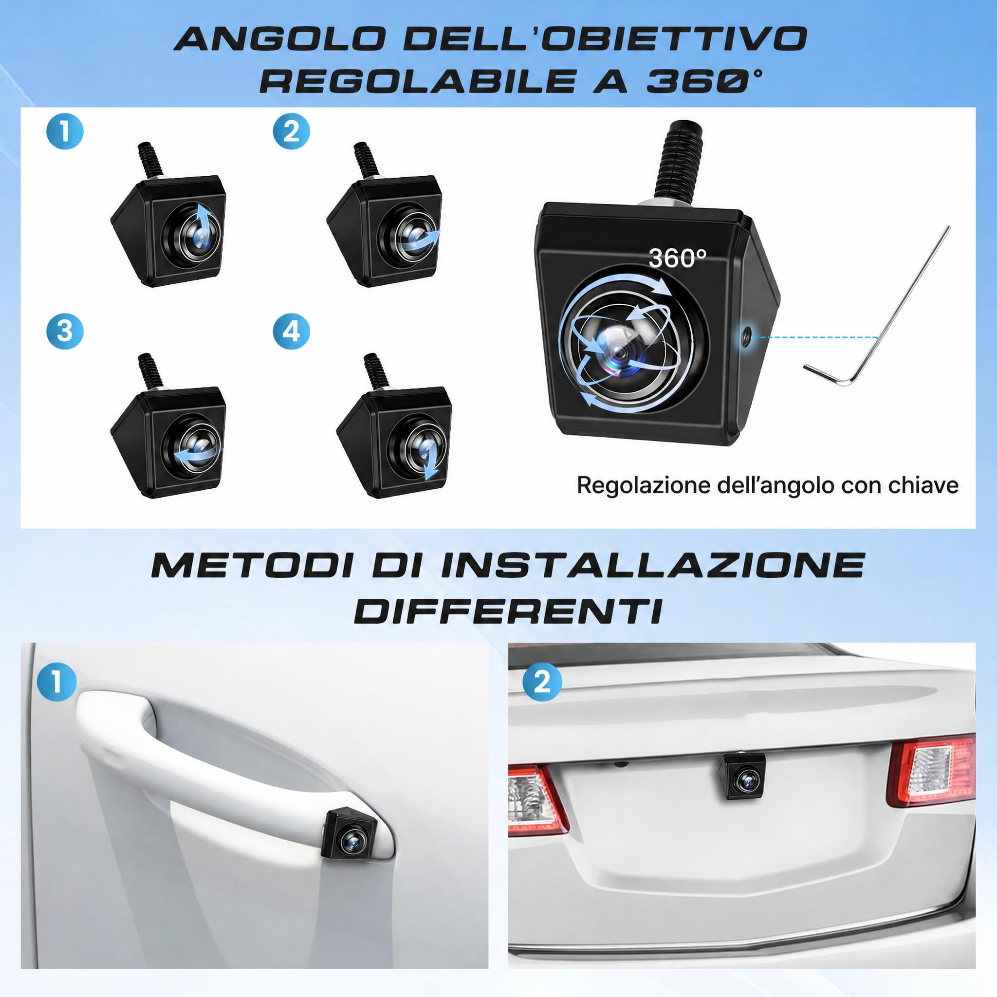 Hikity kit Telecamera Compatto con Monitor 4,3'' Telecamera Girevole a 360° | 12-24V Telecamera Posteriore per Camion Furgone Cablata Stabile Visione Notturna 1080P Linee Di Parcheggio Impermeabile IP68