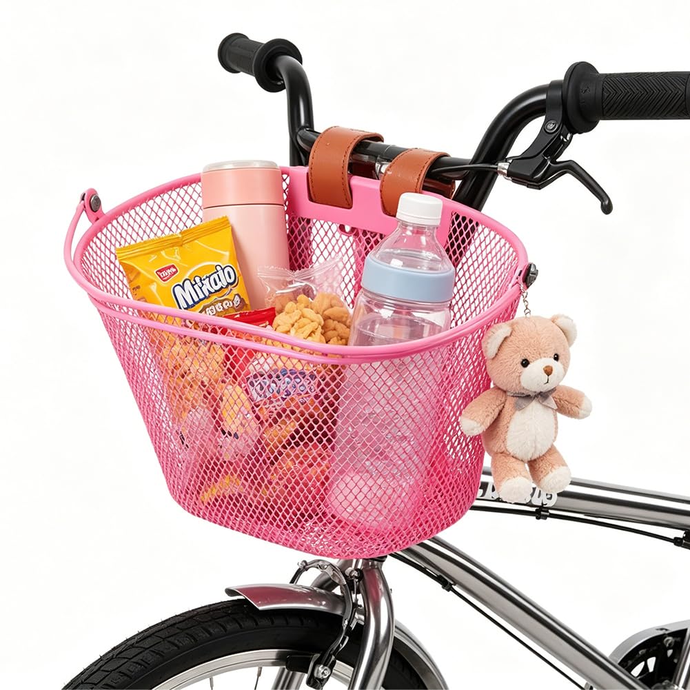 CEWROM Cestino per bicicletta per bambini, in metallo, per bambini, per ragazze, ragazzi, cestino anteriore rimovibile, con chiusura in , impermeabile per bambini