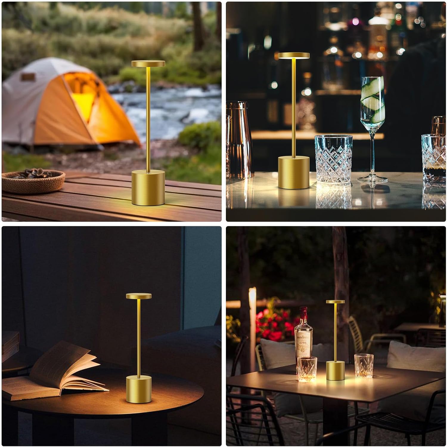 SAKRINGT Cordless Table Lamps Rechargeable,6000mAh Portable Battery Operated LED Table Light for Restaurant Outdoor 2 Pack Gold