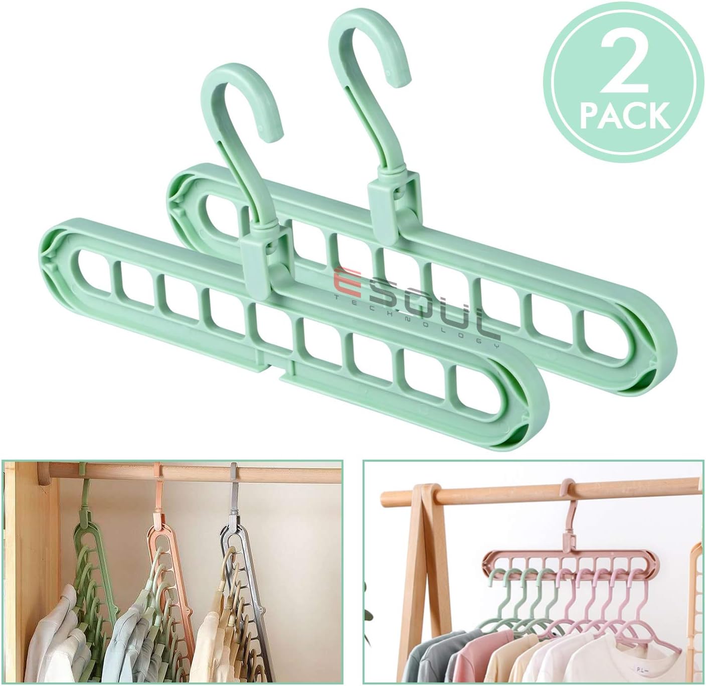 2 Pack Clothes Hangers Space Save Closet Organize Plastic Suit Pants Coat Skirt Green