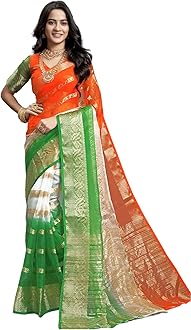 Satrani Women'S Organza Jacquard Border Saree With Unstitched Blouse Piece