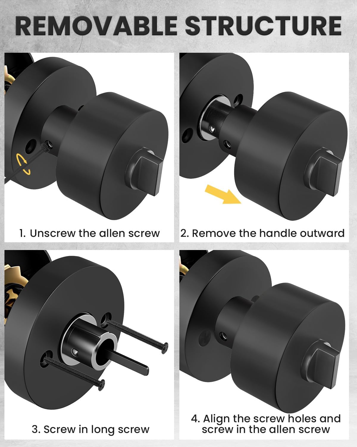 Goldenwarm Black Door Knobs Interior, Zinc-Alloy Matte Black Interior Privacy Door Knobs, Heavy Duty Round Doorknobs, Indoor Doorknobs for Bedroom, Bathroom, 6 Pack