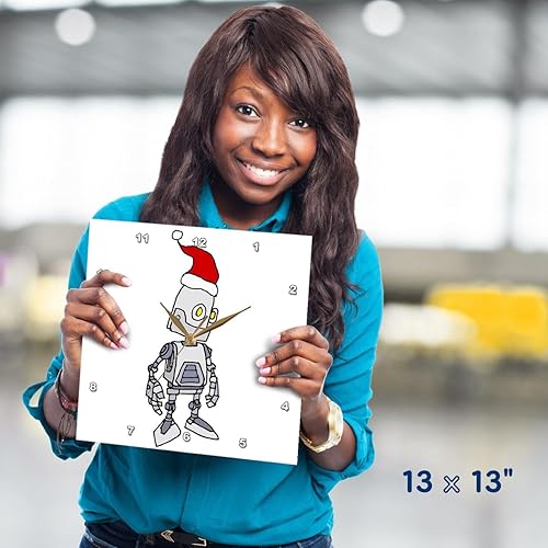 Miniatura 5 de 3dRose Reloj de pared silencioso  13 pulgadas  lindo robot divertido con sombrero de Santa Claus Tecnología de dibujos animados  Navidad