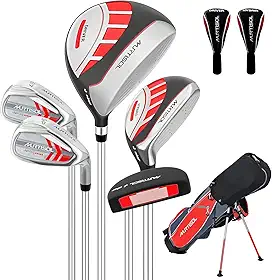 XDriveMax Conjunto completo de tacos de golfe masculino e feminino com 10 peças, mão direita para homens e mulheres, inclui bolsa de carrinho com capuz de chuva, 1#Driver 3#Wood #5 Hybrid, com 3 capas