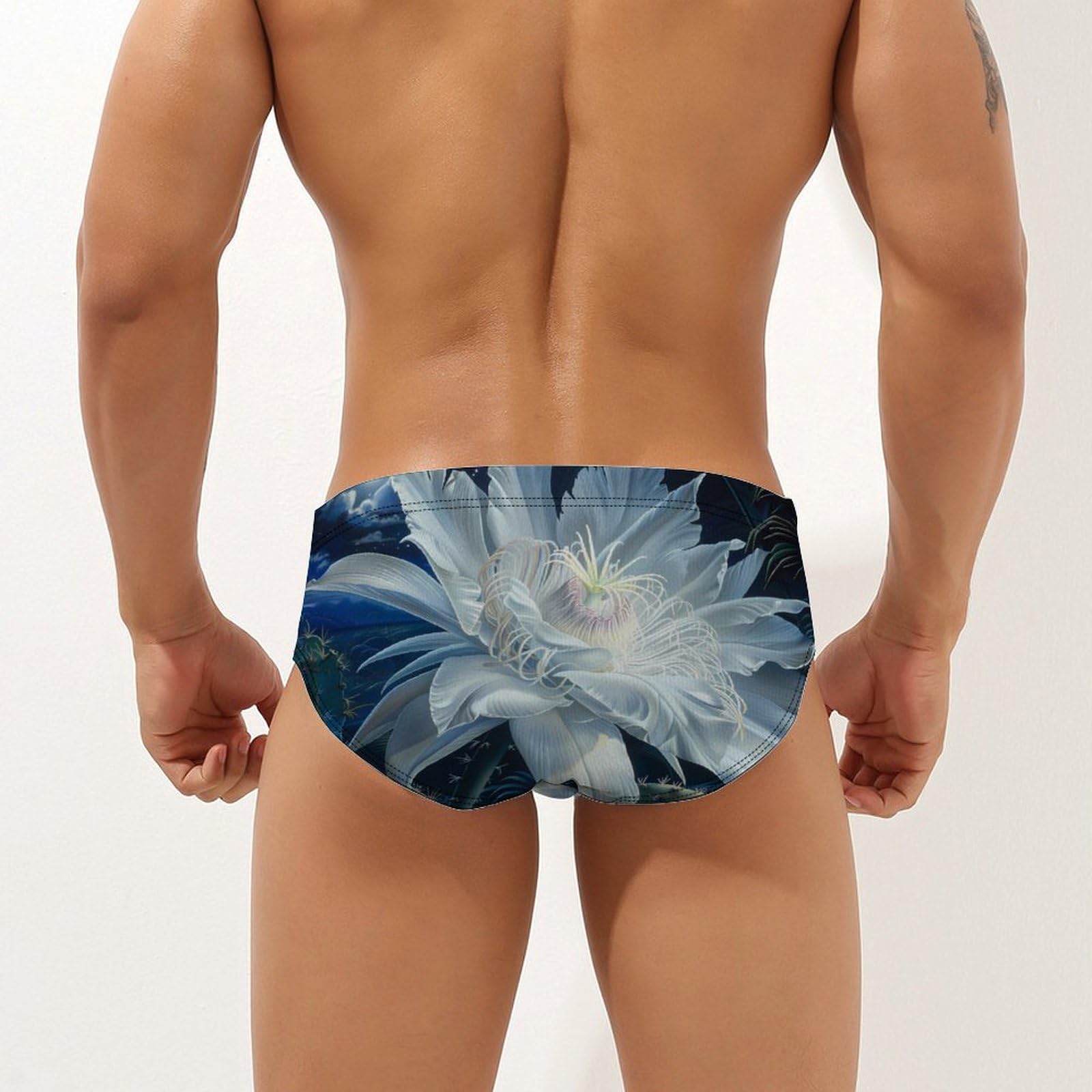 Cactus White Epiphyllum Mens Swim Briefs Quick Dry Swim Trunk Bikini Underwear Swimsuit 2XL
