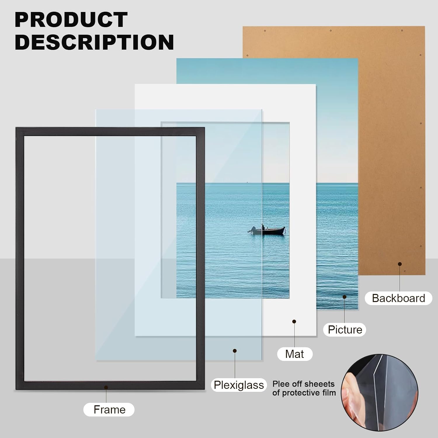 A2 Poster Frame,16.5x23.4in (42x59.4cm) Picture Frames with Polished Plexiglass,Easy to Hang,Display Picture A2 without Mat or A3 with Mat for Wall Mounting Horizontally and Vertically