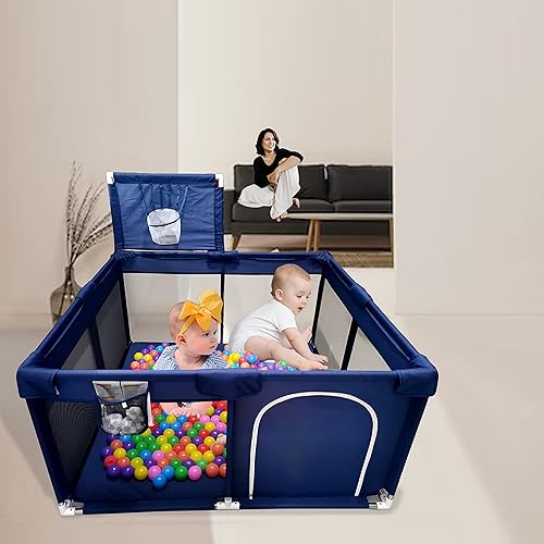 Miniatura 2 de Valla portátil para corralito de pelota para bebé, con aro de baloncesto, malla transpirable para interiores y exteriores, niños pequeños y niños