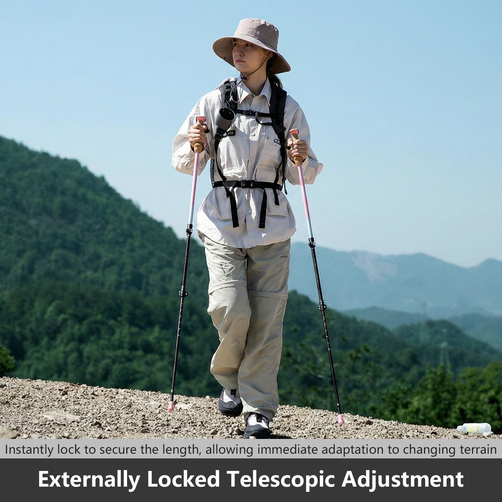 BISINNA Wanderstöcke 135cm Teleskop Trekkingstöcke aus Aluminium, Korkgriff, 2 Stück, Unisex für Erwachsene, Wandern Nordic Walking Skitouren