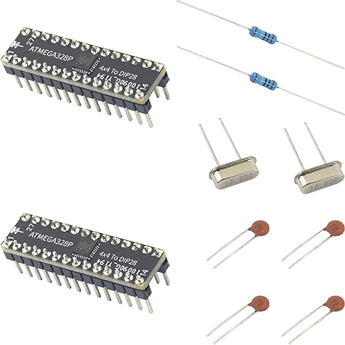 naughtystarts 2 piezas ATMEGA328 con cargador de arranque UNO R3 ATMEGA328P 4x4 SMD a DIP28 y cristales de 16 MHz, resistencia de 1 M, kit de