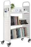 VEVOR Rolling Library Book Cart, 330 lbs Capacity, 30.3 x 15 x 48.0-Inch Library Cart, Single Sided V-Shaped Shelves with 3-Inch Lockable Wheels, Book Truck for Home Shelves Office and School, Black