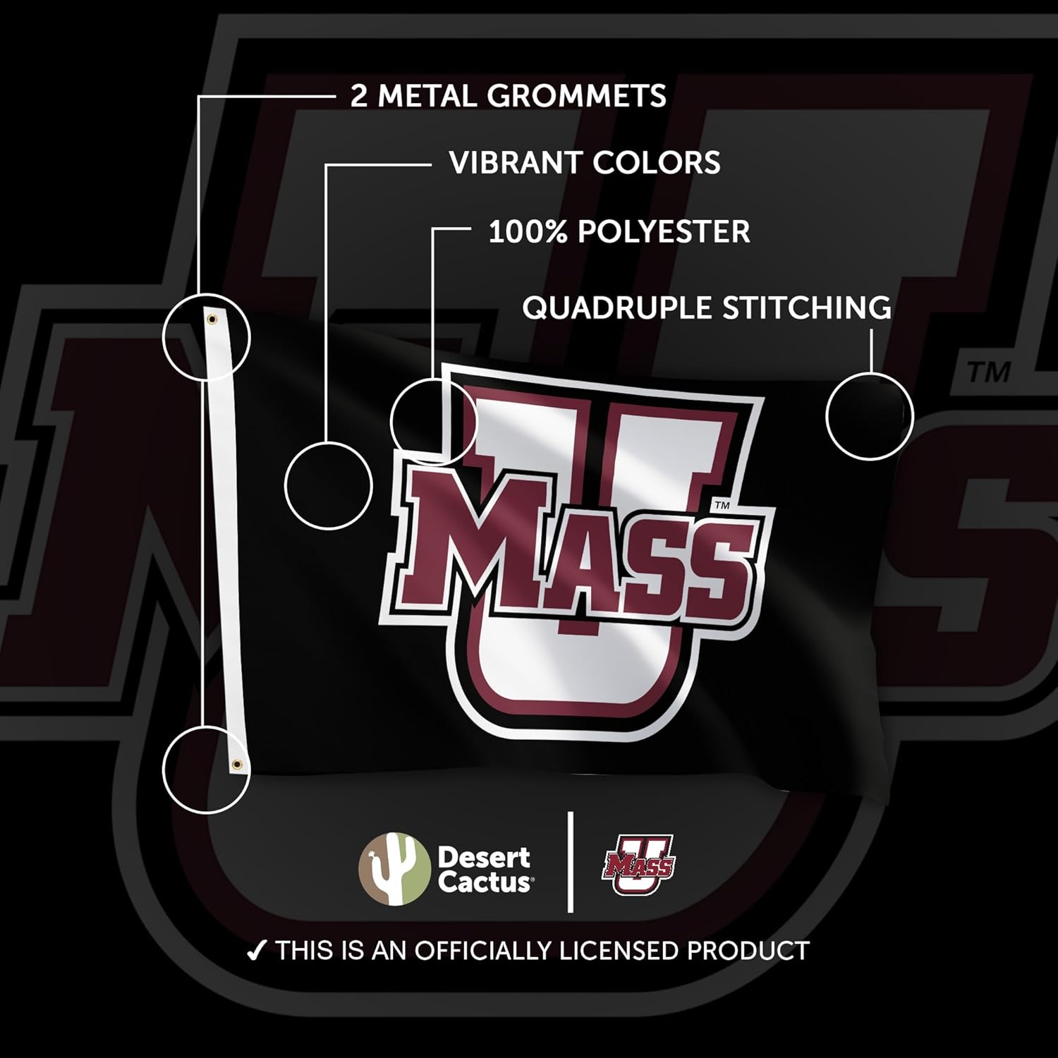 Desert Cactus University of Massachusetts 100% Polyester Indoor Outdoor 3x5 feet Banner UMass Amherst (Flag E) - Image 4