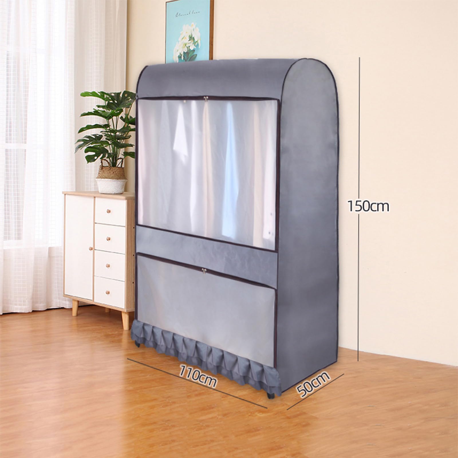 Fundas para Ropa Rejilla para Secar El Piso con Ventanas Múltiples Funda ProtectFunda Protectora Tela Oxford Cremallera A Prueba De Polvo Bolsas para Ropa para Traje, 110 x 150 x 50 cm, Gris