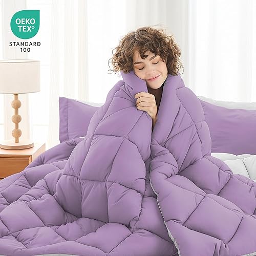 Miniatura 22 de MUXHOMO Juego de edredón Queen de 7 piezas, cama reversible en una bolsa, tamaño Queen, juego de ropa de cama para todas las estaciones con edredón