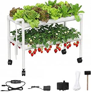 Hydroponics Growing System Kit with Wheels, 54 Plant Sites Gardening Aquaponics Tower